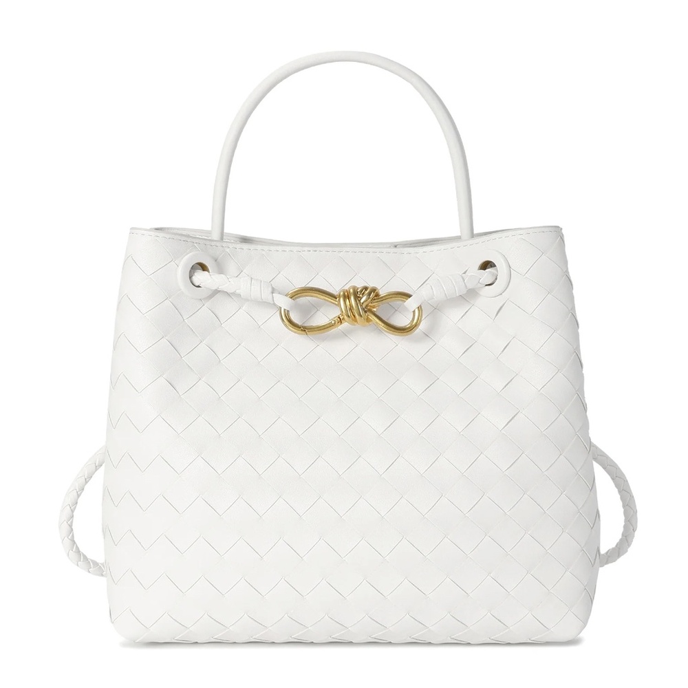 Tiffany & Fred Paris Woven Leather Top Handle Crossbody Satchel Bag - Pure White